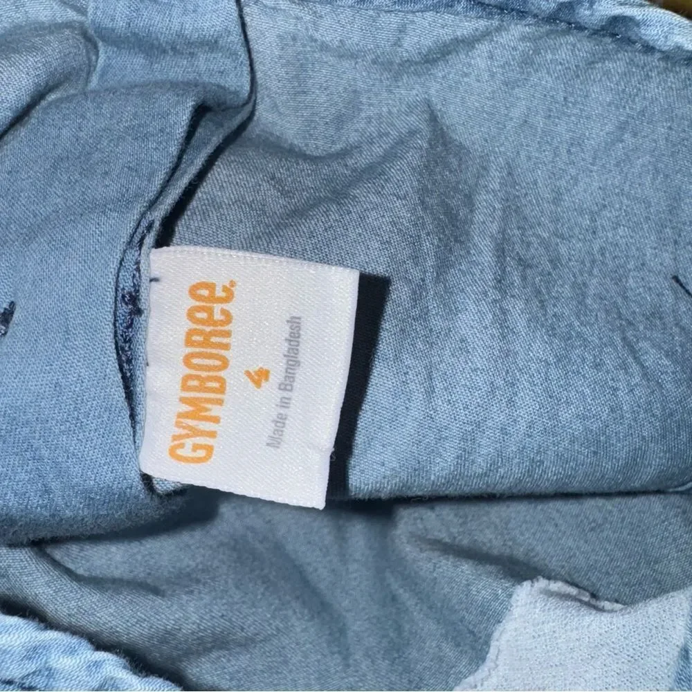 Kid's Gymboree Denim Chambray Blue Dress with Pink Embroidery